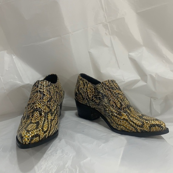 WOMEN’S Dingo Yellow Black Snakeskin Leather Healed Bootie Size 7.5M - Picture 1 of 12